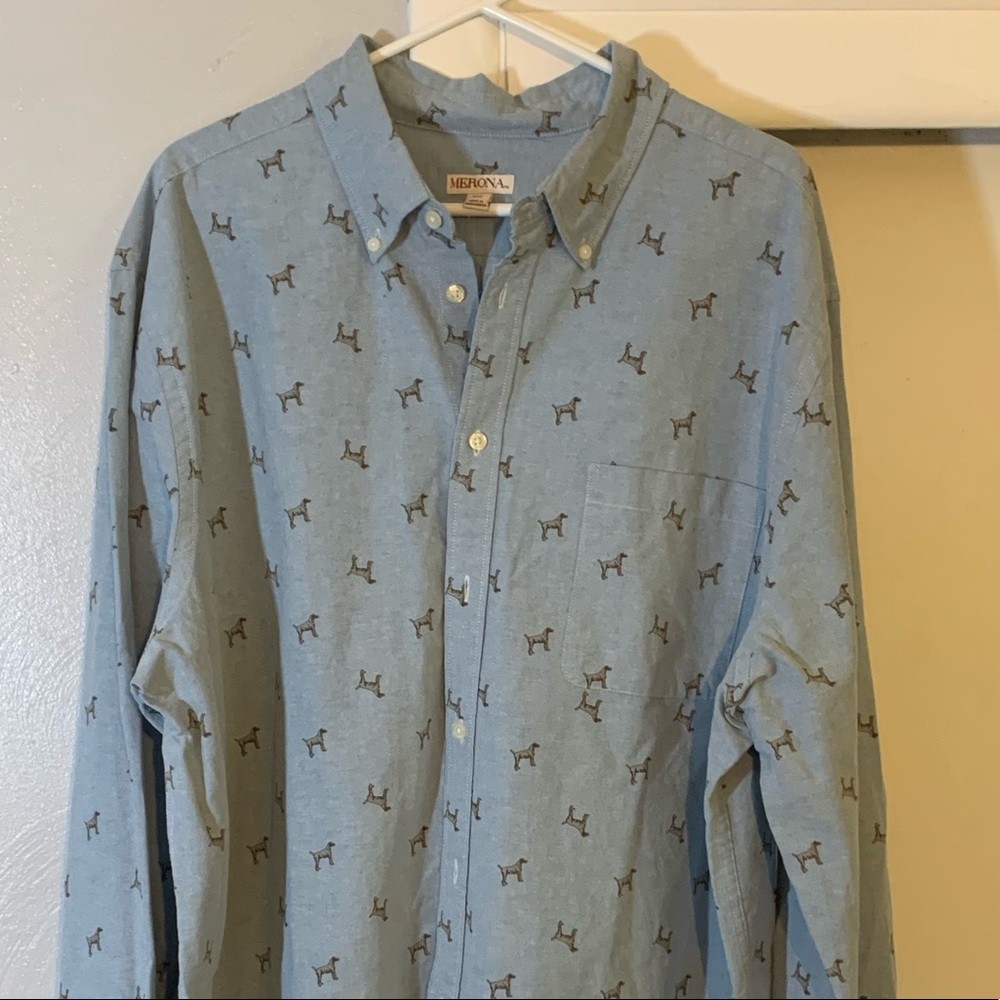 Merona Men’s shirt light blue dog pattern